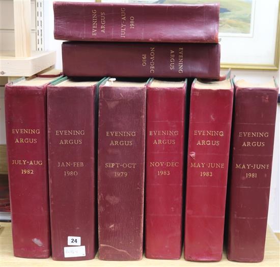 Thirteen leather bound volumes of The Evening Argus